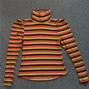 Anthropologie Maeve Neon Rainbow Puff Sleeve Turtleneck